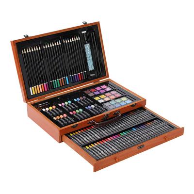 China office & school & Gift Oil Painting Stick Pencil Color Pencil Palette Brush Sharpener Eraser 142pcs Drawing Wooden Box Set for sale