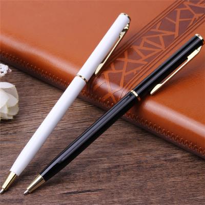 China office & School& Customized Logo Black Metal Body Twist Hotel Tip White Slim Ballpoint Pen Promotional Pen for sale