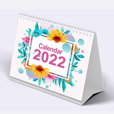 China Table calendar 2021-2022 flower printing reel binding table calendar custom size logo for sale