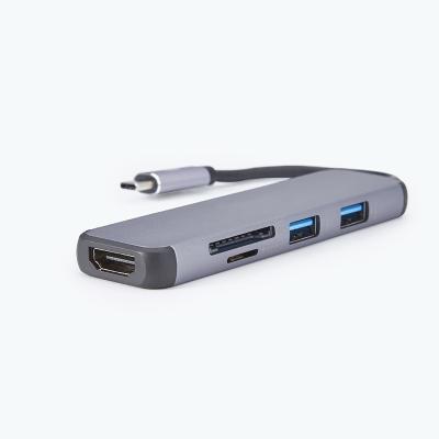 China Aluminum Alloy 5 USB Type C Docking Station 3.0 in 1 USB Type C to HD Adapter Ports TF SD Card Slots Multi-port USB C Hub for sale