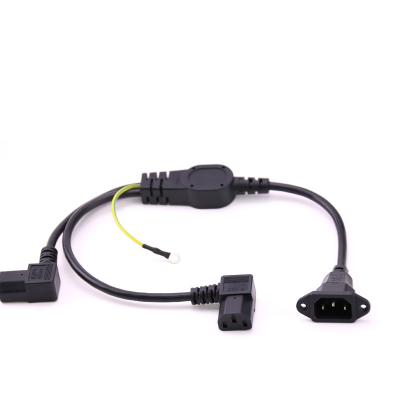 China Industrial Equipment IEC 320 Left Right Angle 90 Degree Panel Mount C14 With C13 3 Prong With Ground Wire Switch Extension Y Splitter Cable Power Cord for sale