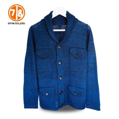 China Latest Anti-wrinkle Fashion Front Open Long Sleeve Blue Sweater Coat For Male for sale