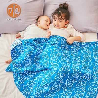 China Cozy Anti-Static Baby Keep Warm Blue Blankets Soft Cotton Knit For Baby Bedding for sale