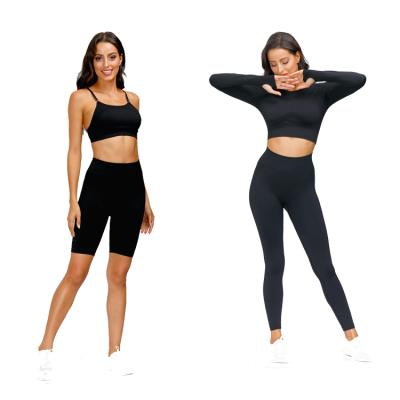 China 9203-4 Breathable Women's Nylon Spandex Bra Pants Active Wear Sets 4 Piece Long Sleeve And Wholesale Yoga Shorts Set for sale