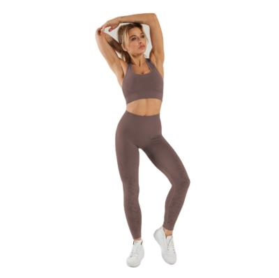 China 9427 Ins Yoga Set Breathable Warm Tight Seamless Women Sports Fitness Clothing Fitness Wear Seamless Leggings Bra Set for sale