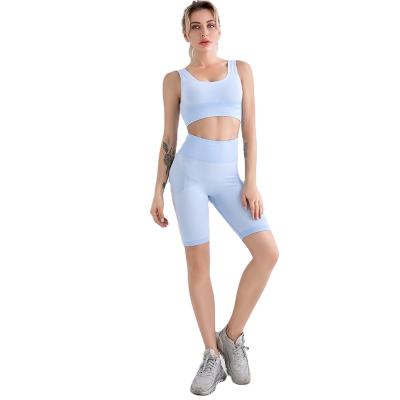 China Wholesale Custom Breathable 9410 Gym Sports Bra Fitness Top And Squat Proof Yoga Pants Workout Clothing Set Of 2 Piece Women Shorts for sale