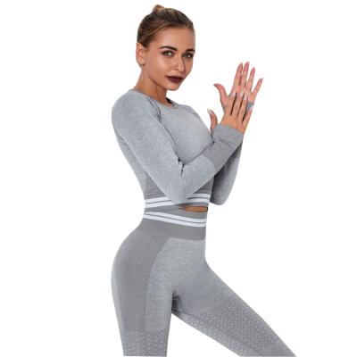 China Breathable 9280 2 Piece Yoga Wear Set Women Sports Long Sleeve Leggings Seamless Pants Workout Sets Yoga T-shirt Suit for sale