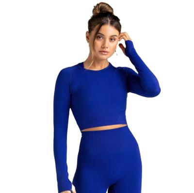 China 9284 Wholesale Long Sleeve Crop Ladies Breathable Yoga Top Pants Sets Women Long Sleeve Yoga Leggings Two Piece Set for sale