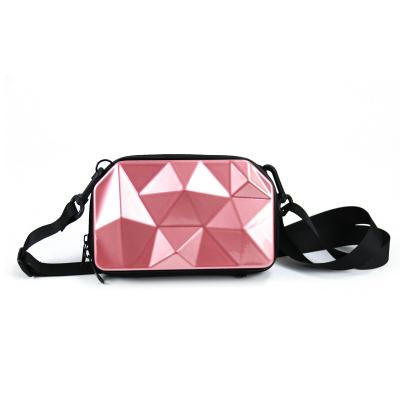 China ABS 2021 New Korean Style Harajuku Style Rose Pink Shoulder Bag For Girls Pressure Convex Geometry Design Chains Shoulder ABS Bag for sale