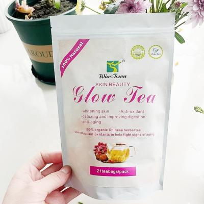 China Custom Skin Tea in Glow Tea Bags Whiten Tea Brightening Spots Smooth Fading Care Detox Peel Beauty Whitening Tea Anti Aging Antioxidant for sale