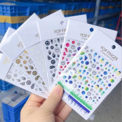 China Nail Cosmetics Smile Face Pattern Nail Art Sticker Nail Decoration Sticker Semi Cured Gel Nail Sticker for sale