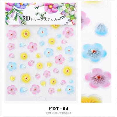 China Nail Cosmetics 5D Embossed Nail Stickers Charms Self Adhesive Nail Art Flowers Sticker DIY Decals Wraps Fashion Manicure Decorations for sale