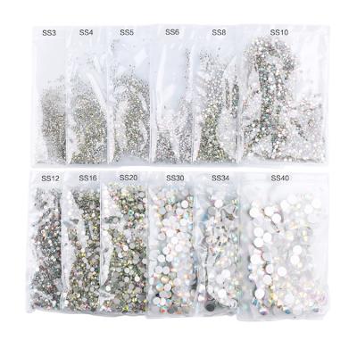 China Good Quality Bulk Package Of Nail Beauty Products Around Crystal Non Heat Repair Flat Back ab Glass Rhinestones For Jewelry for sale