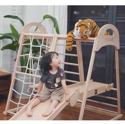 China Indoor LM KIDS Factory Price Cheap Wooden Children Climbing Play Gym Toy Rope Ladder For for sale