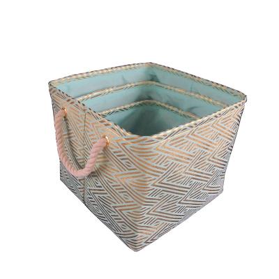 China Durable Metal Print Laundry Canvas Cloth Storage Basket With Cotton Rope Handle For Toys Storage for sale