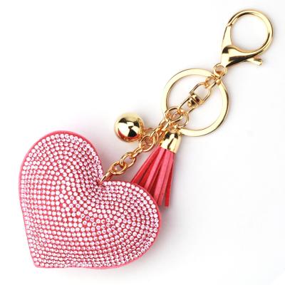 China Crystal Leather Heart Heart Love Tassel Ring Handbag Key Ring Sparkling Korean Style Metal Pendant Key Chain for sale