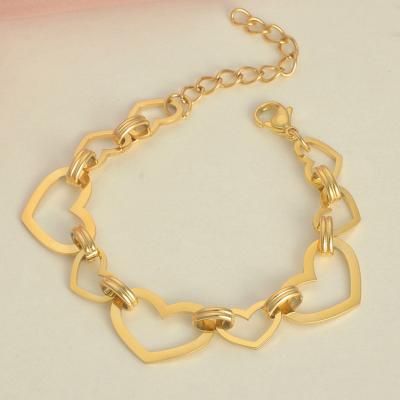 China Newest Design Stainless Steel Link Chain Bracelets Punk Geometric Adjustable Gold Plated Hollow Heart Bracelets for sale