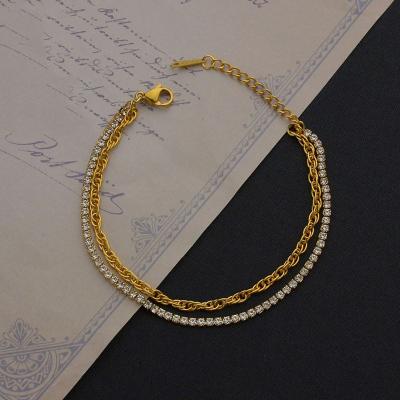 China Double Layers Punk Adjustable Tennis Bracelets Link Chain 18K Gold Plating Stainless Steel Chain Bracelets For Women for sale