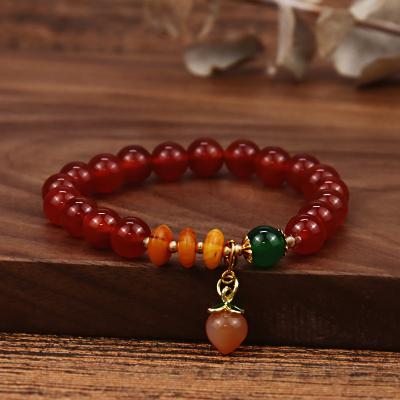 China Retro Simple Vintage Ethnic Style Natural Agate Beads Peach Bracelet Original Red Agate Beads Peach Pendant Bracelet for sale