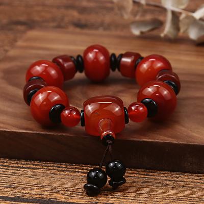 China Vintage Women Fashion Jewelry Natural Agate Calabash Charm Bracelet Hand - Woven Red Agate Beads Bracelet for sale