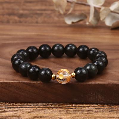 China Vintage Retro Natural Black Obsidian Stone Beads Simple Original Bracelet Obsidian Bracelet For Women Men for sale