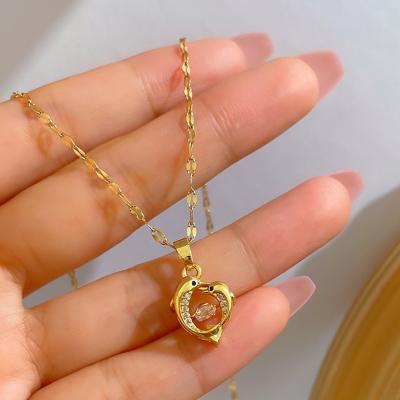 China Cute Sparkling Vintage Zircon Dolphin Pendant Necklace Copper 18K Gold Plated Stainless Steel Dolphin Chain Necklace for sale