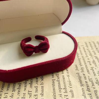 China Vintage Retro Lucky Flannel Butterfly Knot Open French Rings Cute Velvet Bow Knot Ring For Women Girl for sale