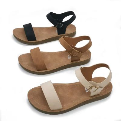 China Cushioning Soft Sole Cowhide Sandals Summer Shoes 4 Colors Students Unique Roman Flat Sandals Beach And Slip On Shoes For Women Ladies for sale