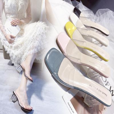 China Korean Fashion Trend Fashion Chunky Crystal Heeled Sandals Open Toe Transparent High Heels Lady Female Casual Breathable Comfortable Toe Sandals for sale