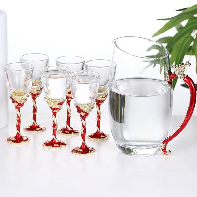 China New classic/postmodern enamel wine glass dispenser set, Chinese home crystal wine set, small wine glass for sale