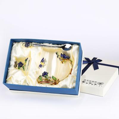 China Home Viable Creative Luxurious Gifts Enamel Crystal Glass Flower Tea Cup for sale