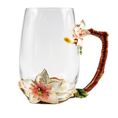 China Water Sustainable High Temperature Resistant Cup Resistant Enamel Flower Glass Tea Cup for sale