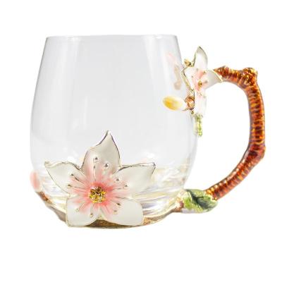 China High Temperature Viable Enamel Water Flower Glass Cup Cold Cut Lily Cup for sale