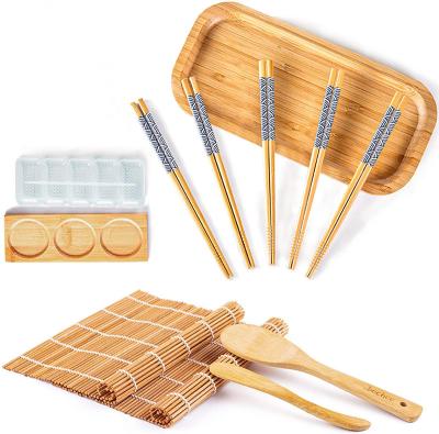 China Viable Sushi Making Kit 14 Pcs Sushi Maker Kit Serving Set With Gift Box 2 Bamboo Sushi Rolling Mats for sale