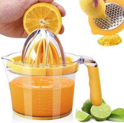 China Viable Orange Hand Juicer Manual Fruit Squeezer with Built-in Measuring Cup & Grater & Egg Separator for sale