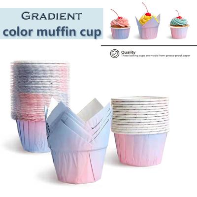 China Gradient Color Leakproof Paper Cups Disposable Cupcake Baking Packaging Molds Tools Food Grade Cupcake Liners for sale