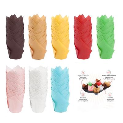 China Wholesale Disposable Colorful Tulips Paper Cupcake Liner Muffin Cup Cake Wrapping Baking Liners For Bakery Birthday Wedding Party for sale