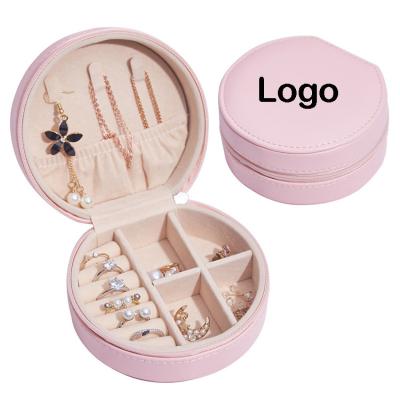 China Small Recyclable Luxury Leather Lady Necklace /Ring/Earrings Pu Storage Travel Case Velvet Round Jewelry Organizer Box for sale