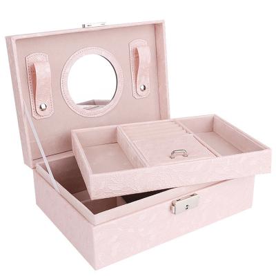 China 5 Colors High Quality Recyclable In Velvet Ring Boxes PU Leather Jewelry Bracelet Organizer With Lock /Mirror With Imperial Running for sale