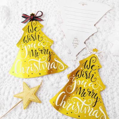 China Recyclable Back Programmable Christmas Decoration Supplies Hanging Gold Foil Christmas Tree Greeting Cards for sale