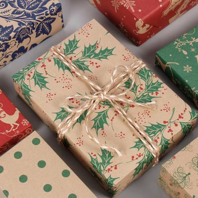 China Recyclable Double Sides Printing Kraft Paper Christmas Wrapping Paper For Gifts Wrapping for sale