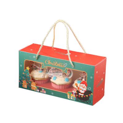 China Recycled Materials Wholesale Folding 3 Eco-Friendly Mini Cupcake Portable Muffin Box With Window Clear Christmas Sweet Cake Box for sale