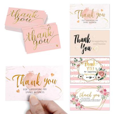 China Recyclable Business Greeting Card Gold Embossed Pink Paper Wedding Gift Thank You Card for sale