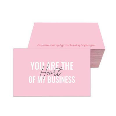 China Custom Pink 9x5cm Greeting Cards Recyclable Thank You Small Business Card for sale