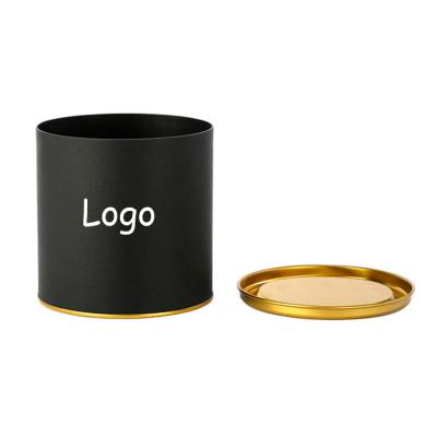 China New Style Recyclable Round Tube Black Cylinder Paper Tea Packaging With Gold Cover for sale