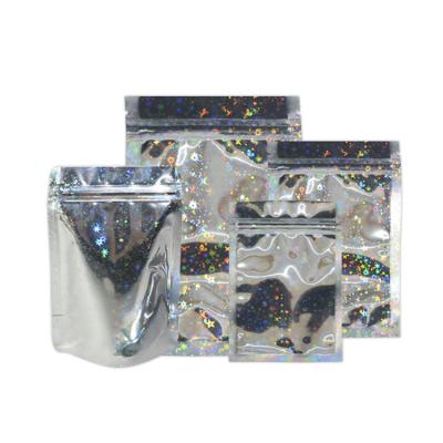 China 5 Sizes Moisture Proof In Running Star Holographic Package Bag Mylar Candy Ziplock Gifts Packaging Pouch For Snacks Nuts Packing for sale