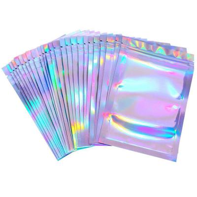 China Multi Sizes Zip Lock Resealable Plastic Bags Moisture Proof Smell Proof Holographic Laser Mylar Bag For Food Packaging for sale