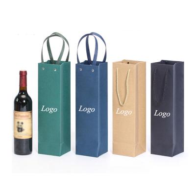 China Recyclable Custom Logo Champagne Packaging Gift Bag With Handle Kraft Paper Bag For Wine for sale