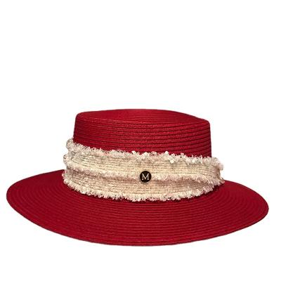 China 5 Color Vintage Designer Wide Brim Hats Striped Luxury Ins Fashion Beach Straw Hats For Women for sale