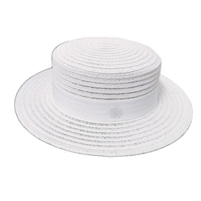 China Simple Letter Solid Color Striped Fashion Sun Protection Beach Straw Hat For Lady for sale